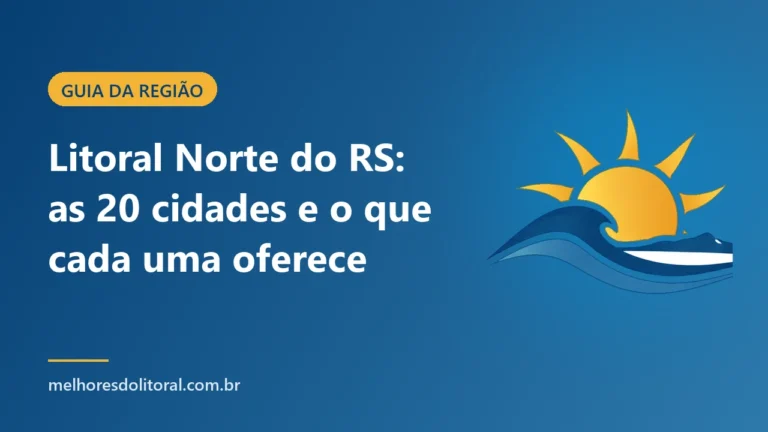 Capa do guia das 20 cidades do Litoral Norte do RS, com sol e ondas do Melhores do Litoral